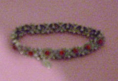 Vintage Cookie Lee Strech Bracelet Red Stones Silver Tone