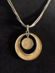 Silver Tone Beige Enamel Round Charm Pendant Snake Chain Necklace Adjustable
