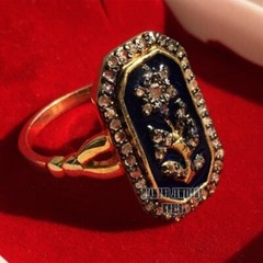 1.30ctw Genuine Old Mine Rose Cut Diamond Enamel Victorian Silver Ring Jewelry