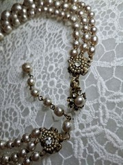 Early Signed Miriam Haskell 3 Strand Silver Niki Baroque Pearl Necklace
