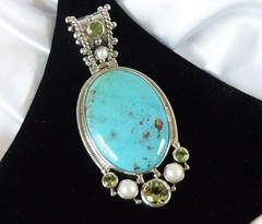 Huge Sterling Silver 925 Turquoise Statement Heavy Enhancer Pendant