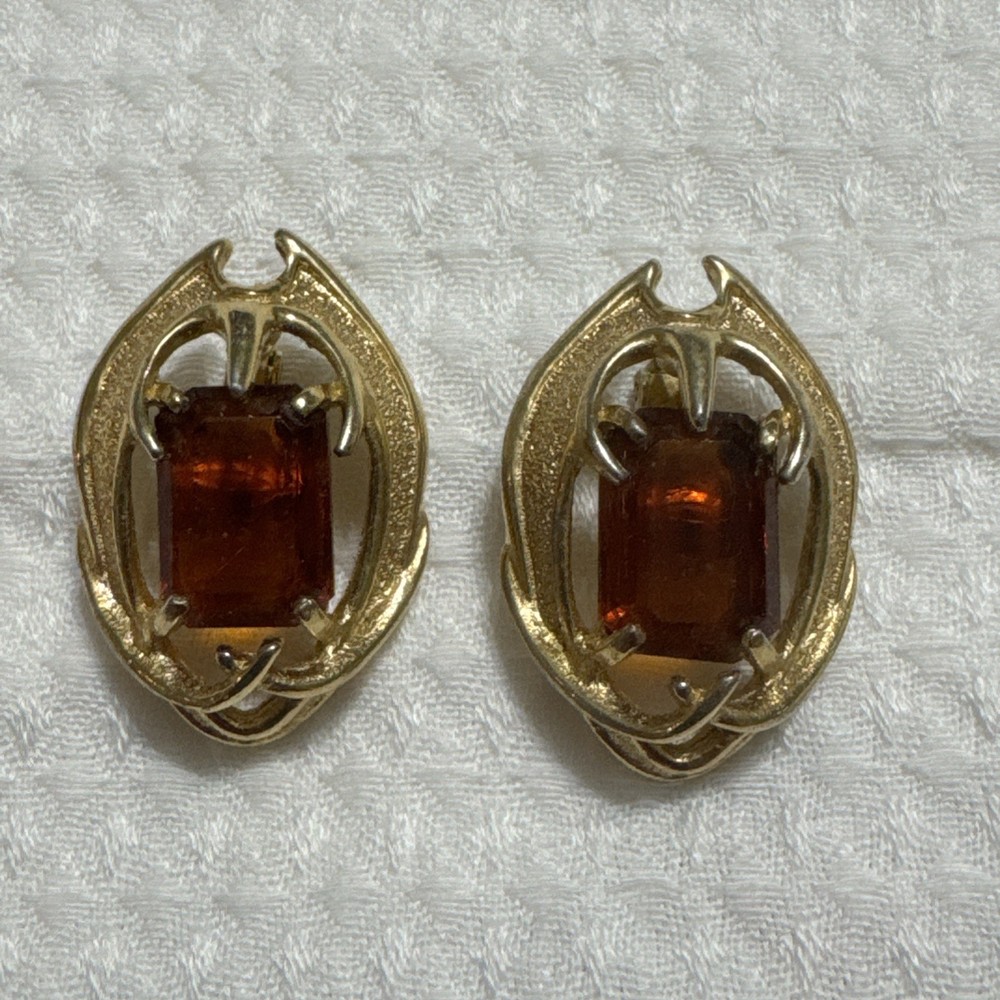 Sarah Coventry Tortoise Color Golden Rope Clip On Earrings USA Seller VTG
