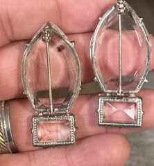Vintage Pair Of Deco Czech? Clear Crystal Pin Brooch Silver Tone