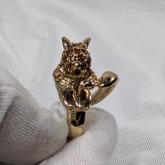 Vintage Pavé Set Amber Rhinestone “Squirrel” Ring Animal Size 8.5 Gold Tone