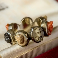 ANTIQUE ITALIAN 14K GOLD MINIATURE LAVA CAMEO RING SCARF RING DAYS OF THE WEEK
