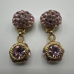 Vintage Sparkling BLANCA Clip on Pink Rhinstones Dangle Earrings. See pics.
