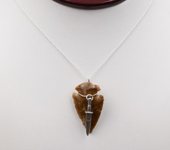 Sterling Silver 925 Golden Brown Jasper Arrowhead Pendant Necklace 18″ Dagger