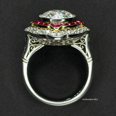 Art Deco Lab-Created Diamond & Ruby Halo Engagement 14K Two Tone Gold Over Ring