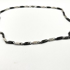 Vintage Retro Two-Tone Silver & Black Bar Link Chain Necklace, Unisex Y2K Style