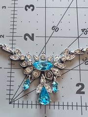 ORA Necklace Vintage 1940’s Blue Rhinestones Silver Tone Collar Length Signed