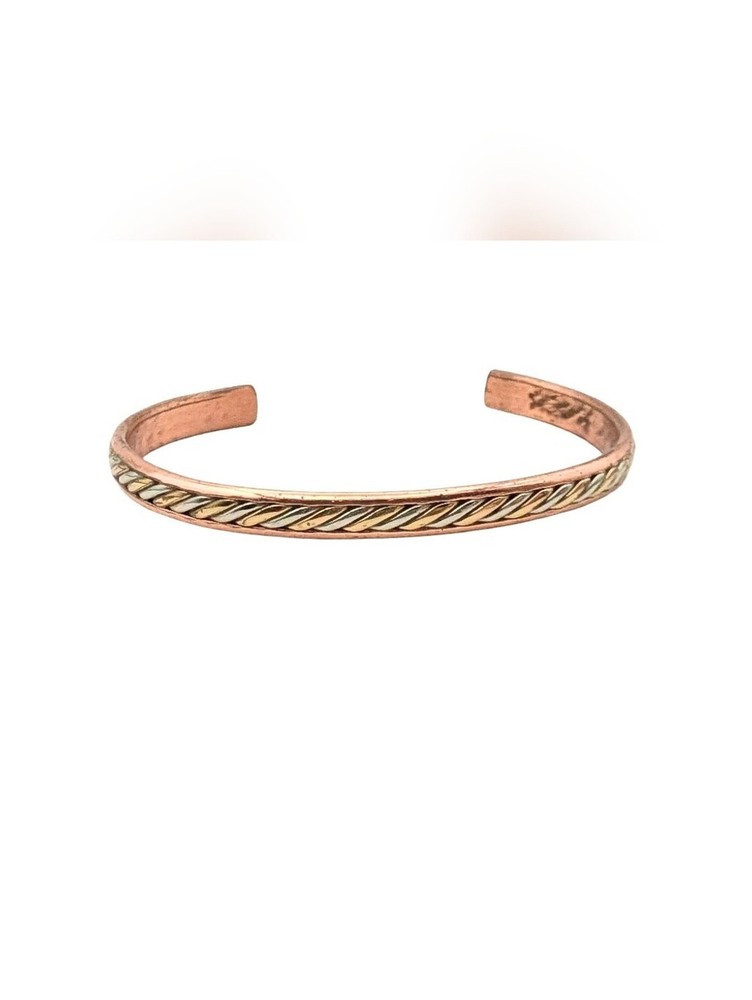 Vintage Copper Twisted Cable Cuff Bracelet Artisan Signed