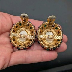 CINER Jewels Of India Moghul Glass Faux Pearl Clip On Gold Tone Earrings ⚠️Read