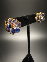 VTG Earrings BEZEL Blue Glass ~ CRYSTAL CLUSTER Pierced ~ Elegant Gift For Her