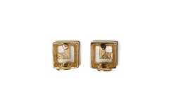 Vintage Christian Dior Geometric Clip-on Earrings With Clear Rhinestones