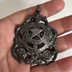 RARE Antique Turkish Ottoman Crescent Moon Medallion Large Pendant