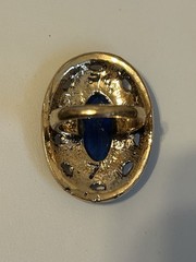 Stunning Vntg Large Gold Tone Blue & Clear Rhinestones Chunky Statement Ring 7