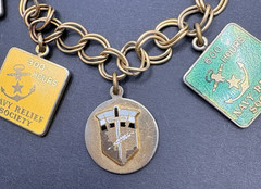 Vintage US NAVY Relief Society Charm Bracelet Gold Tone Military Engraved