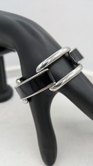 Vintage MONET Bracelet Earrings Set Black Enamel Silver Tone Modernist Demi Paru