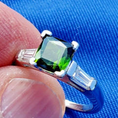 EARTH MINED TOURMALINE DIAMOND Deco Engagement Ring ORIGINAL PLATINUM Solitaire