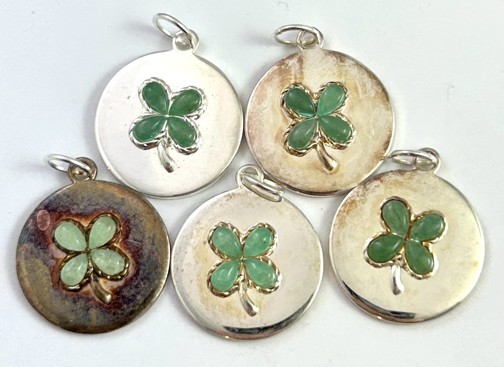 Vintage Clover Charm Pendant Lot Shamrock Lucky Clover Silver Plated AS IS CRAFT