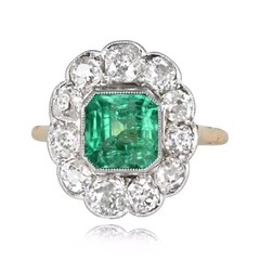 4.54Ct Vintage Art Deco Asscher Lab Created Emerald Wedding 14K Gold Finish Ring