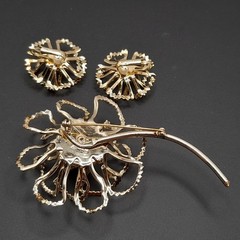 Vintage Sarah Coventry AB Rhinestone Centers Flower Brooch Clip Earrings Set