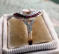 Art Deco Style Marquise Cut Lab Created Diamond 14K Yellow Gold FN Birthday Ring