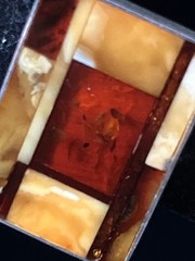 Vintage Baltic Amber Brooch Earring Clip On Set Mosaic Sterling Silver