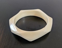 Vig White Cream Acrylic Lucite Facet Geometric Bangle Cuff Bracelet