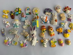 Vintage Jewelry Lot Hallmark Pin Etc 35 Bunny Rabbit Chicks Flowers Whimsical