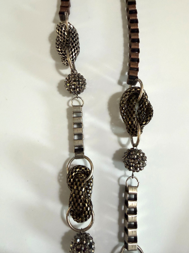 Vintage 80’s Sculptural Necklace Copper Bronze Knots Chains Metallic Industrial