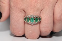 Antique 14k Gold Top Silver Natural Rose Cut Diamond And Emerald Ring
