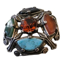Vintage Miracle Celtic Brooch Scottish Agate Style Glass/Rhinestone Multicolor