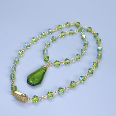 Necklace 18” Green Glass Czech Vintage Beads Women`s Jewelry Art Deco Style