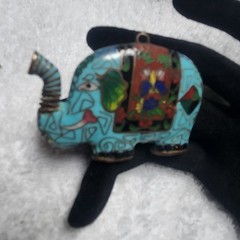 Vintage Cloisonne Elephant Pendant Turquoise Blue Enamel Lucky Charm Necklace