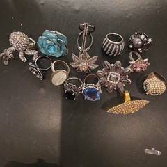 14pc Mixed Lot Vintage Style Rings & Stones, Gold & Silver Tone