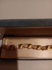 Vintage CROWN TRIFARI Birthday Ribbon Link Clear Rhinestone Bracelet-April!