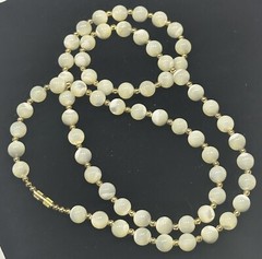 VTG Art Deco Opaline Opalite Opalescent Glass Bead Necklace 29” White