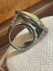 HSN Designer Signed M & CN Multi Gemstone Yellow Teardrop Faceted Cocktail Ring