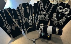 Jewelry Lot Estate Finds 22pc Metal Silver Tone Stones Necklace Bracelet Ring