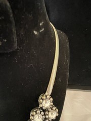 Vintage ALDO Drop “V” Rhinestone Necklace Silver Tone Snake Chain STATEMENT BIB