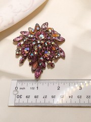 Gorgeous Large Vintage Pink Rhinestone Cluster Brooch Navette Floral Spray Pin
