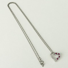 Lenox 925 Sterling Silver Vintage Ruby & CZ Open Heart Love Dainty Necklace 18″