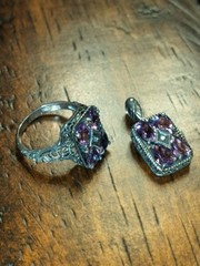 Vintage Art Deco Ring And/Necklace Charm Amethysts W/Center Diamond 925 Silver