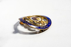 English Antique Hand Painted Enamel Royal Coat of Arms Brooch Pin Armorial