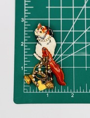 Vintage Lunch At The Ritz Cat Earrings Signed Moveable Rhinestone Bells Hearts