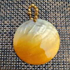 Vtg “Sunrise” Orange Mother Of Pearl w/ Faux Baroque Pearls Statement Pendant
