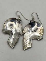 Vtg Edgar Berebi Silvertone Blue Green Enameled Toucan Dangle Pierced Earrings