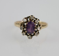Antique Victorian 14K Gold Rose Cut Diamond Amethyst Engagement Ring Sz 5.75