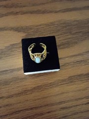 Vintage 1976 Sarah Coventry Ring, Lovely Lady, Gold Tone Filigree, Faux Opal